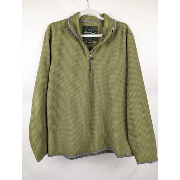 Eddie Bauer Mens Green Waffle Knit 1/4 Zip Pullover Fleece Sweater M Outdoor - Picture 2 of 10